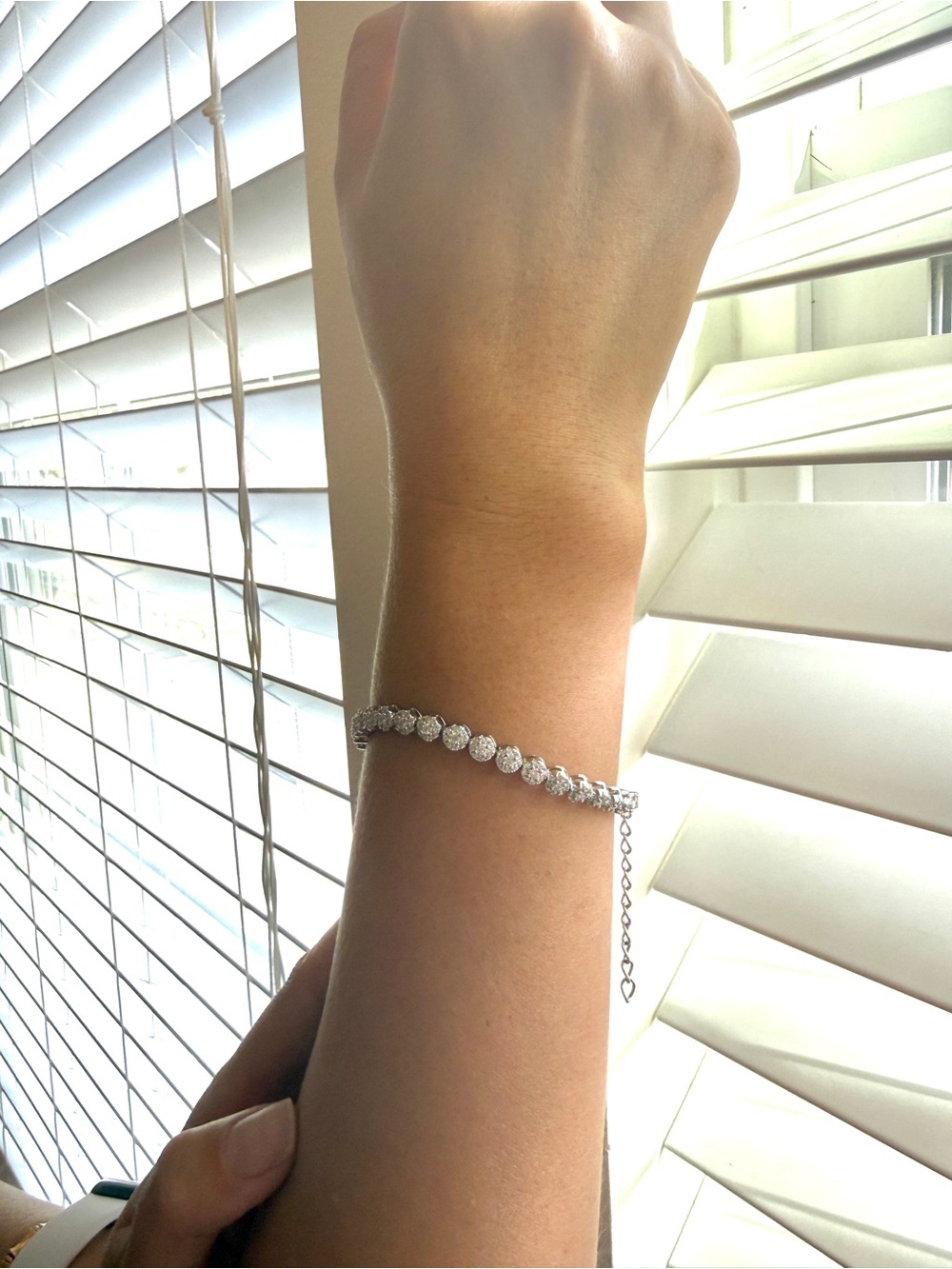 18k Gold Plated S925 Tennis Bracelet with Brilliant Diamond Halo - Picture 6 of 12